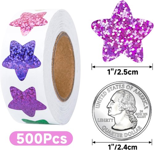 Anwyll Star Stickers - 500Pcs 1-Inch Glittery Colorful Star Stickers for Classroom Rewards & Crafts