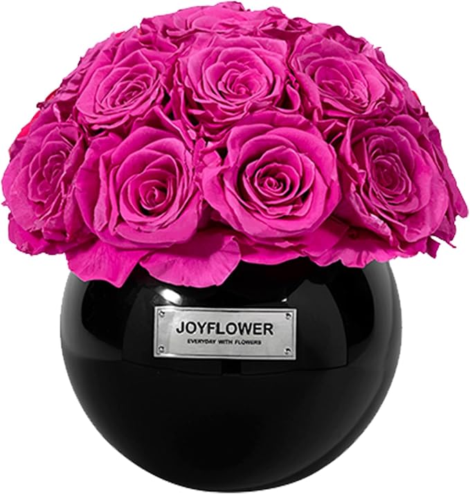 JoyFlower Preserved Flowers in Vase for Home Decor, Eternal Flower Real Roses with Glass Vase for Wedding House Bedroom Dining Living Room Office Table Centerpiece Decoration, Housewarming Party Decor