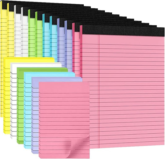 18 Pack Note Pads 5x8, Lined Sticky Notes 4x6 Color Small Notepad, 50 Sheets per Writing Pad, Perforated Legal Pads Bulk Narrow Ruled Writing Pad＆Self-Stick Note Pads for College Office Journal Work