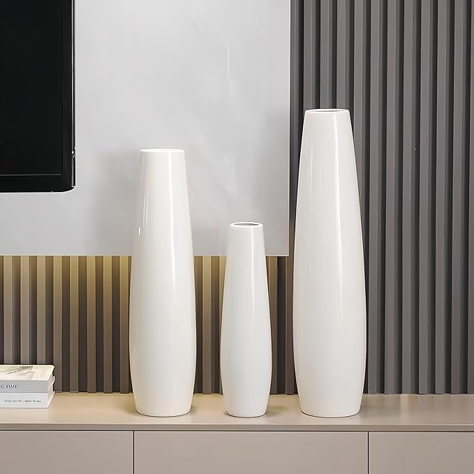 Ceramic White Floor Vase 28 Inches Tall Flower Holder Decorative Large Vases for Table Centerpieces Shelf Home Decor Living Room Branches Sky-Dried Flower Arrangement Simple Decorative