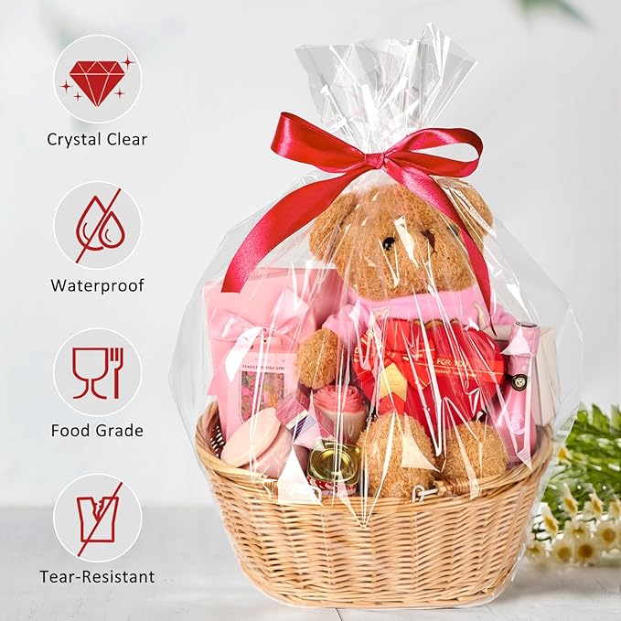 Mauproy 30"x 40" Large Cellophane Bags, 10 PCS Clear Cellophane Wrap 3 Mil Thick Plastic Gift Wrapping Bags for Gift Baskets Birthday Baby Shower Christmas Party Favors