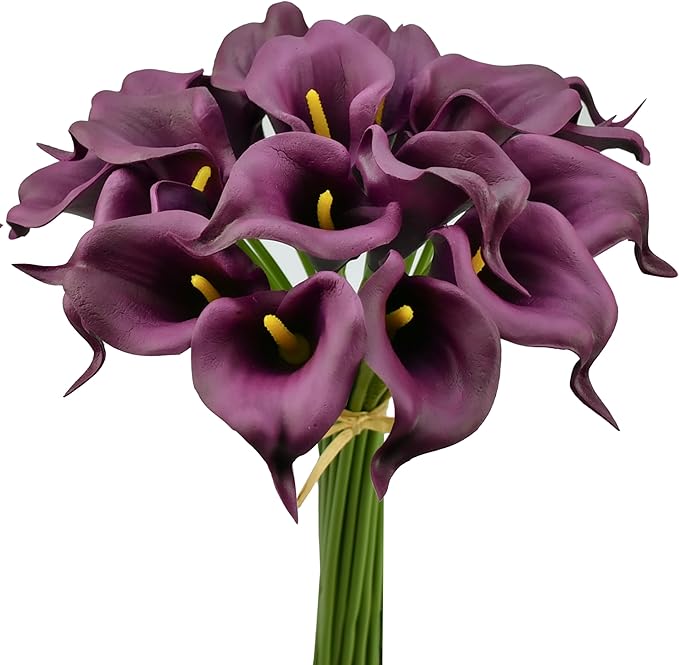 Mandy's PU Grape Purple Calla Lily Artificial Flowers 20 Stems 13.5in Faux Realistic Centerpiece for Thanksgiving and Christmas Decorations DIY Bridal Bouquet Home Décor