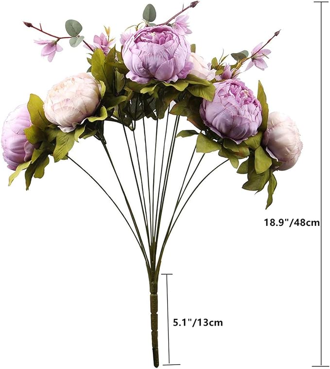 Fule 2 Pack Large Artificial Peony Silk Flower Bouquets Arrangement Wedding Centerpieces (New Purple)