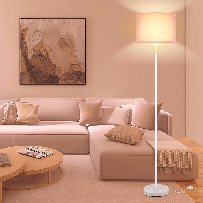 Floor Lamp, Standing Lamp, Short Floor Lamps with Pink Lampshade, 59" Tall Lamps for Bedroom, Foot Switch, Simple Corner Pole Lamp for Kids Room, Girls Room, Living Rooms, Office(NO Bulb, E26 Base)