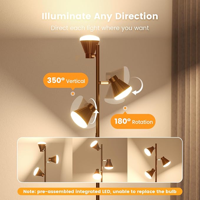 SIBRILLE 36W LED Tree Floor Lamp, Dimmable Tall Standing Lamp with Remote & Touch Control, 4 Color Temperatures Bright Floor Lamp, 3 Rotatable Light Modern Floor Lamps