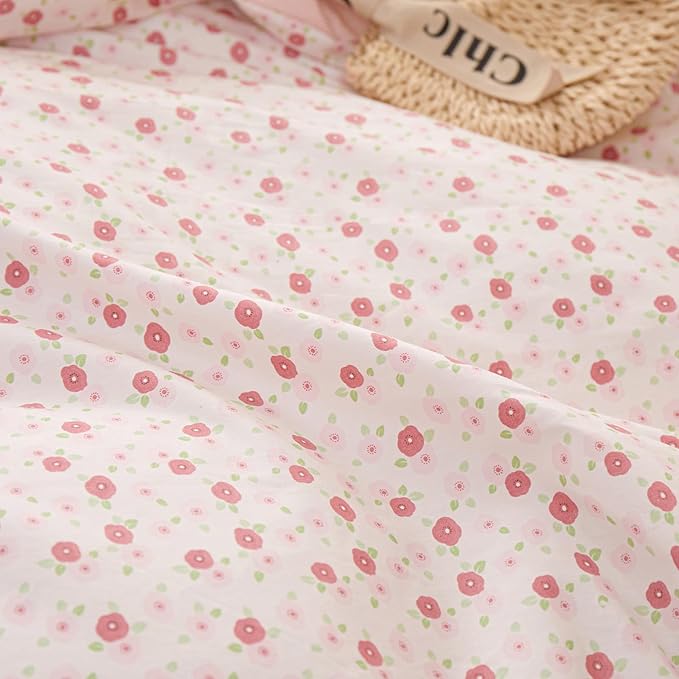 Garden Pink Floral Comforter Set Twin XL French Style Girls Flowers Comforter Fluffy Soft Chic Floral Bedding Set Vintage Botanical Ruffled Comforter with 2 Pillowcases Pink Flower Lace Comforter Set