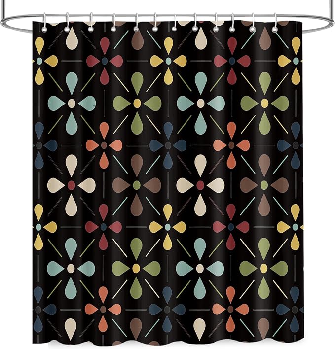APROPHIC Mid Century Retro Shower Curtain 72x72 Inches, Vintage Geometric Pattern Bathroom Curtain with Hooks, Waterproof Polyester Fabric for Bath Shower, Machine Washable Home Decor for Bath, Black