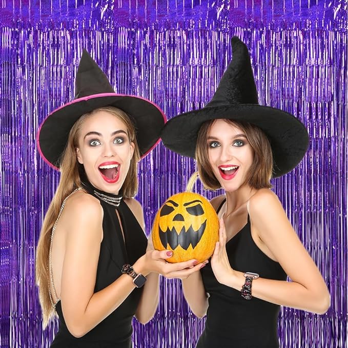 TONIFUL 3Pcs Laser Purple Door Streamers,Laser Purple Photo Booth Backdrop Metallic Streamers Foil Fringe Curtains for Halloween,Birthday,Christmas,New Year,Bachelorette,Grad Party(9.9ft x 6.6ft)