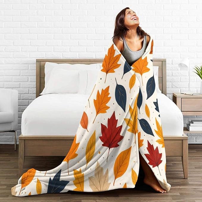 Fall Blanket Autumn Maple Leaf Throw Blanket Fall Soft Cozy Fleece Fuzzy Stuffed Plush Flannel Gifts for Girls Women Boys Kids Adults 40''x50''