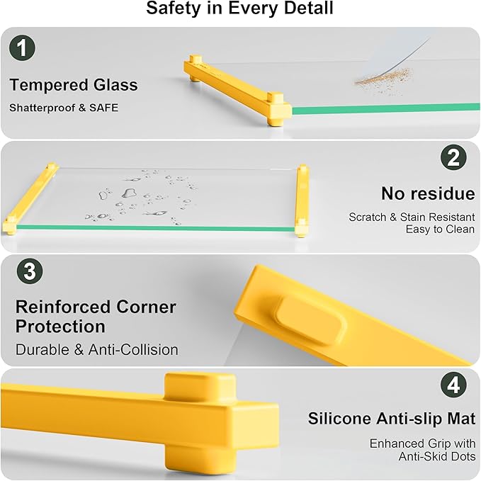 Tempered Glass Cutting Board for Kitchen, 12x16" & 12x8" 2 Pcs,Heat Resistant, with Non-Slip Feet, Non Toxic,Dishwasher Safe (Yellow)