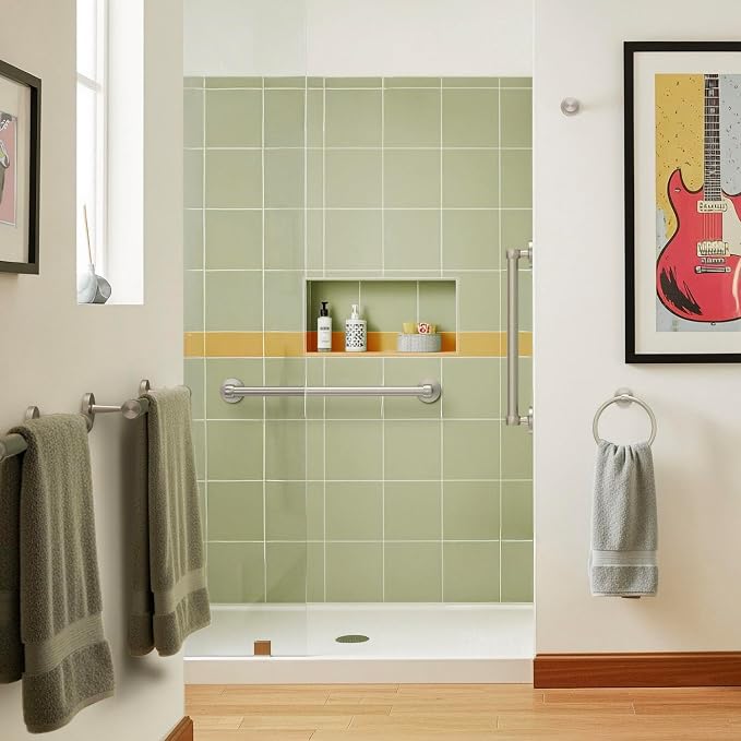 Gatco 5211SN Gibson Towel Bar | Retro Modern Wall-Mounted Bathroom Towel Bar | Stylish Decorative Hardware, Heavy Duty Metal, EZ Ancor Mounting | Satin Nickel Finish