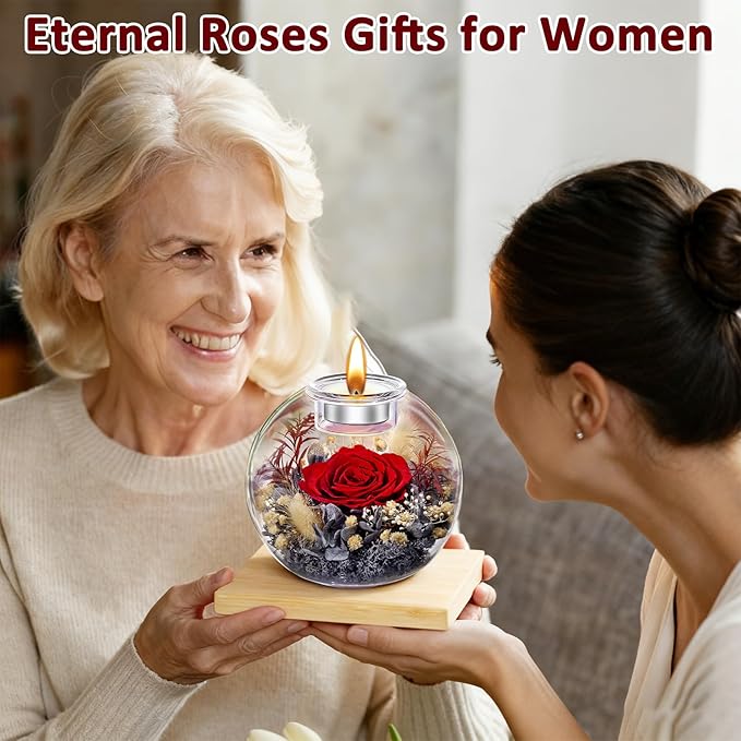 DEEMEI Gifts for Women Birthday Gifts for Women Preserved Real Rose in Glass Dome with Scented Fresh Flowers for Delivery Prime Eternal for Her Mom Grandma Wife Girlfriend Daughter, Red-Grey