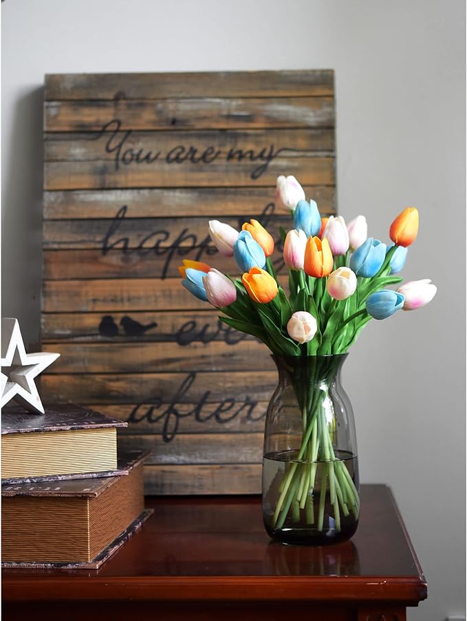 FiveSeasonStuff Real Touch Tulips Artificial Flowers – 15 Stems Faux Tulip Bouquet in Gift Box for Wedding, Home Decor, Party, Floral Arrangements (Arctic Blue)