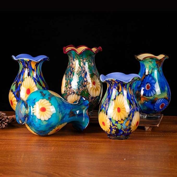 KAMMAK Colored Glass Vase, Beautiful Hand Blown Decorative Vase, Modern Art Vase for Flower Mantle Dining Table Centerpiece, Entryway Living Room Wedding Decoration, ZSLX002
