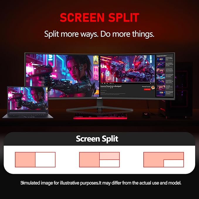 Gawfolk 49 Inch Curved Gaming Monitor, 5120x1440 Dual QHD, 120Hz, 1500R, AMD FreeSync, 32:9, Height Adjustable Ultra-Wide Computer Screen for Multitasking
