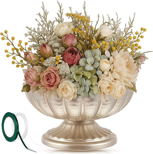 1 Pcs Metal Compote Bowl for Centerpiece Flower Holder Small Compote Vase Indoor Outdoor Flowers Fruits Plant for Christmas Wedding Home Party Decoration (Medium,Silver)