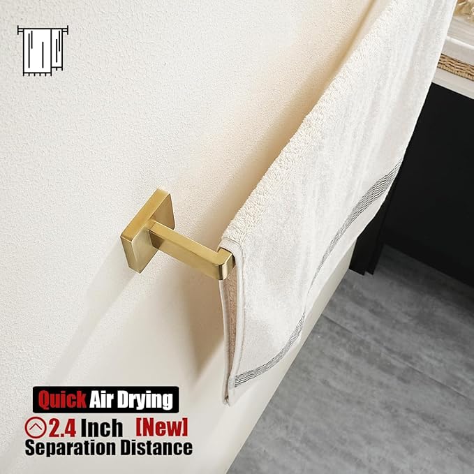 JQK Gold Towel Bar, Rounded Edges 14.41 Inch Towel Rack, 304 Stainless Steel Bathroom Wall Mount, Useable Length 12 Inch, TB250L12-BG