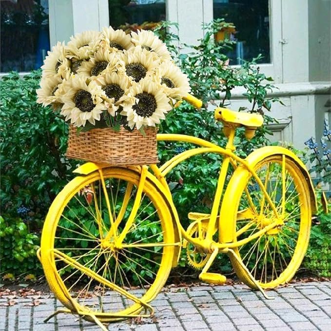White Artificial Sunflower Flowers 8 Pcs Single Long Stem Silk Fake Sunflowers Bridal Wedding Bouquet Fake Yellow Flower Arrangements for Outdoor