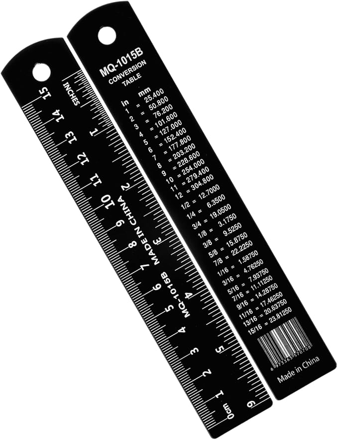 2Pcs 6 Inch 15cm Metal Ruler Set, Stainless Steel Metric Rulers with Centimeters Millimeters Inches, High Contrast Measuring Ruler for School Geometry Office Crafting(Black)