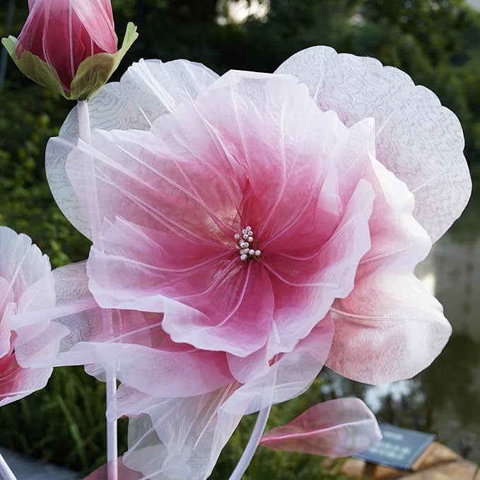 Giant Flowers for Decoration,Large Fake Flower with Standing Stems and Base,Big Artificial Flowers for Home Decor,Wedding Background Decor,Shop Window Display,Banquet,Garden Party (red)