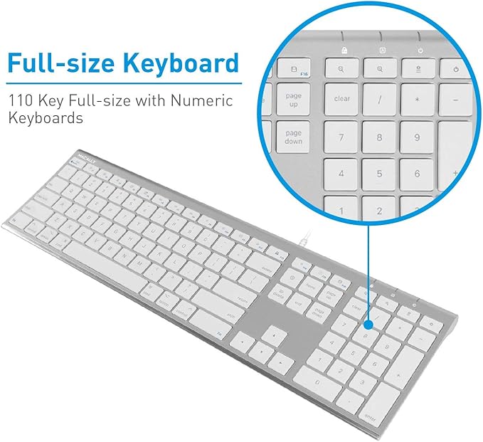 Macally Ultra Slim Wired Computer Keyboard and a Silent Wired Mouse, Ultimate Apple Accessories