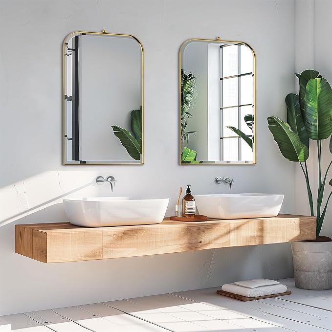 POZINO Brushed Gold Beveled Mirror, 20"x30" Bathroom Vanity Mirror with Stainless Steel Frame, Modern Rectangle Aesthetic Wall Mirrors for Entryway Hallway Bedroom Living Room Fireplace
