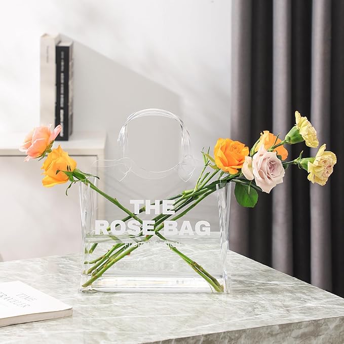 Purse Vase, Bag Vase for Flowers, White Acrylic Vase, Modern Flower Vase, Aesthetic Vase for Flowers, Decorative Tote Bag Vase for Wedding, Living Room, Bedroom, Table, Office(Tote Bag)