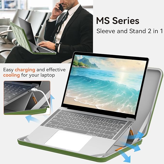 Smatree MS86 Hard EVA Protective Sleeve with Stand Compatible for 16 inch Acer ConceptD 3 Laptop Waterproof Sleeve, Green