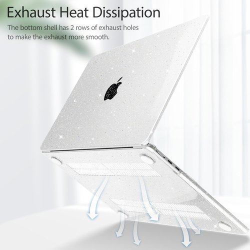 Mektron MacBook Air 15-Inch Case - Glitter Clear Hard Shell with Screen Protector & Touch ID Cover