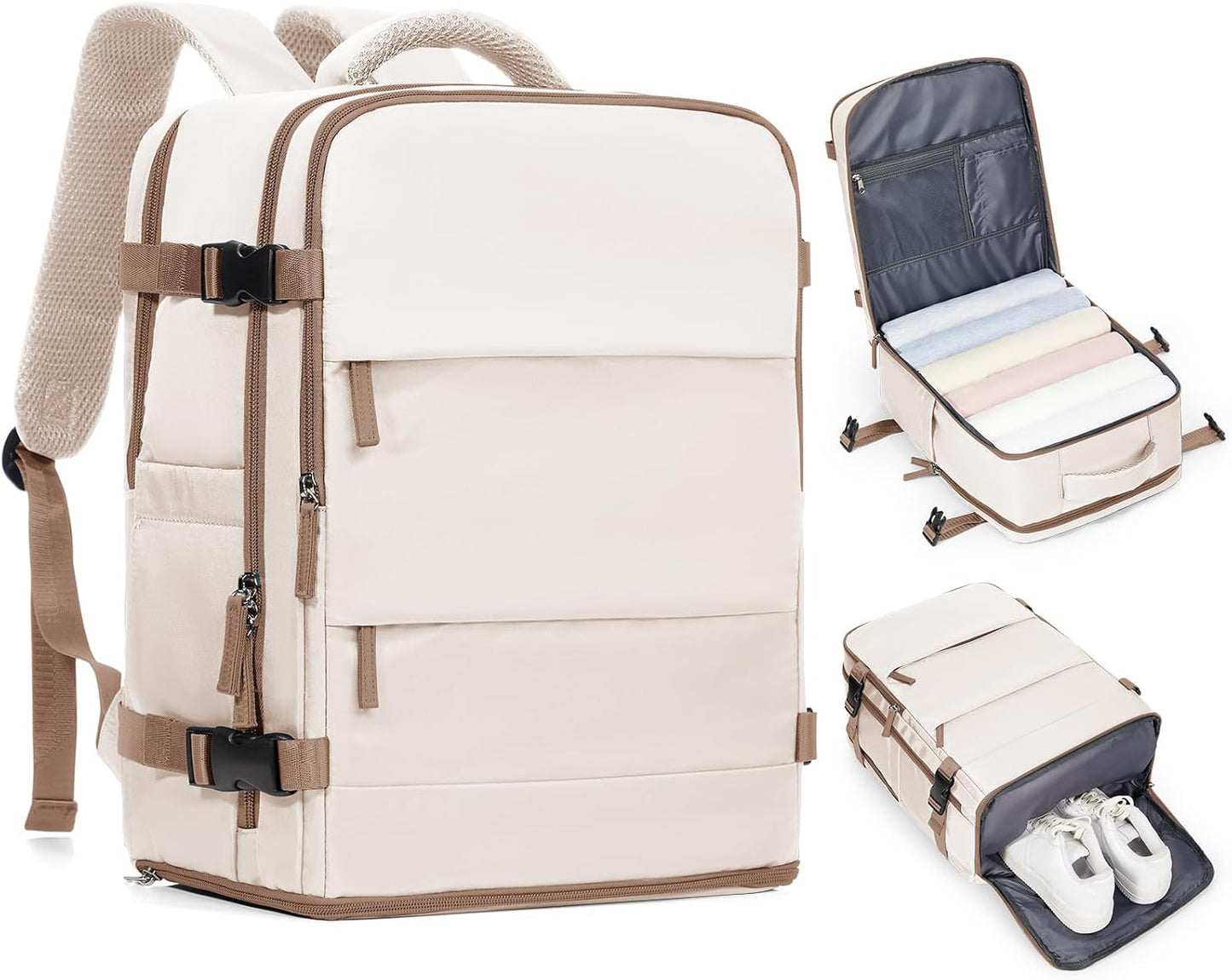 Skiennix Travel Backpack - Flight Approved Personal Item Bag for Airlines | Large Beige & Brown Design