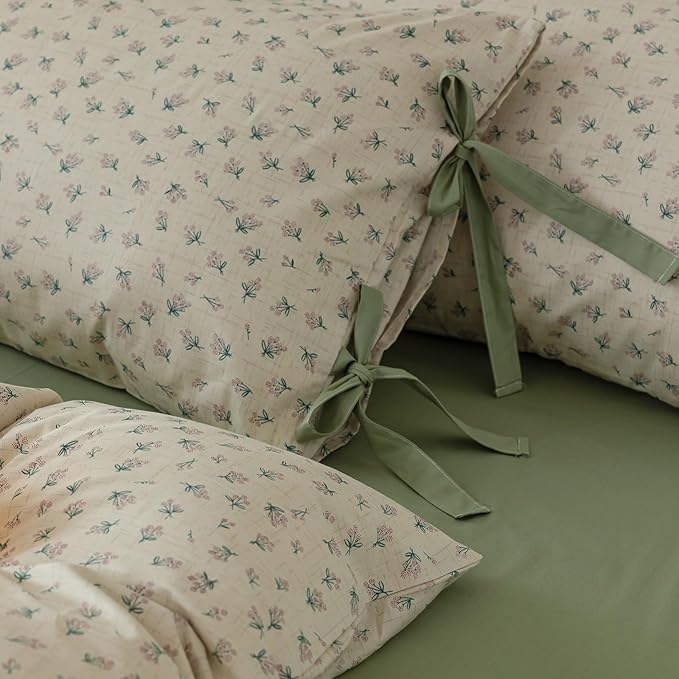 EAVD Girl Floral Duvet Cover Twin Soft 100% Cotton Chic Shabby Small Cute Floral Bedding Set with 2 Pillowcases Reversible Vintage Style Botanical Comforter Cover with Zipper Closure