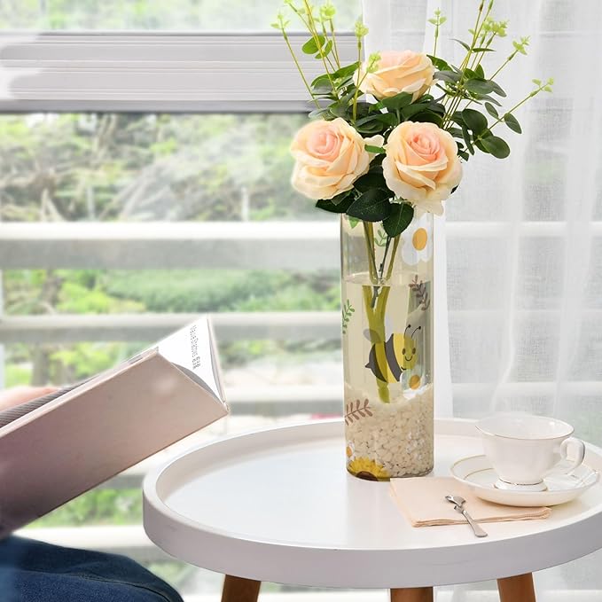 Vase Plastic Vase Elegant Cylinder Flower Vase Shatterproof Decorative Centerpiece for Home Table Office Weddings Events (11.8 x 3.9 in)