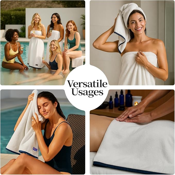 REDKISS 2 Pack Cotton Bath Towels, Soft Absorbent 600 GSM, 27x54 Inch | Quick Dry | Reinforced Stitching | Modern Contrast Border Design | Machine Washable | Bathroom, Gym|Spa & Guest Use | White