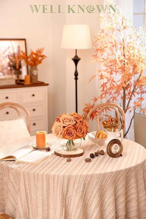 Artificial Flowers Arrangements in Vase with Faux Water, Artificial Orange Silk Rose Bouquet with Vase for Winter Seasonal Home Christmas Wedding Party Centerpieces Decor & Gift (Orange Champagne)