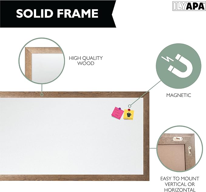 Ilyapa Extra Large Dry Erase Board for Wall - Wood Framed Magnetic White Board - 58 x 25 Inches Decorative Wall Hanging Menu Whiteboard - Brown