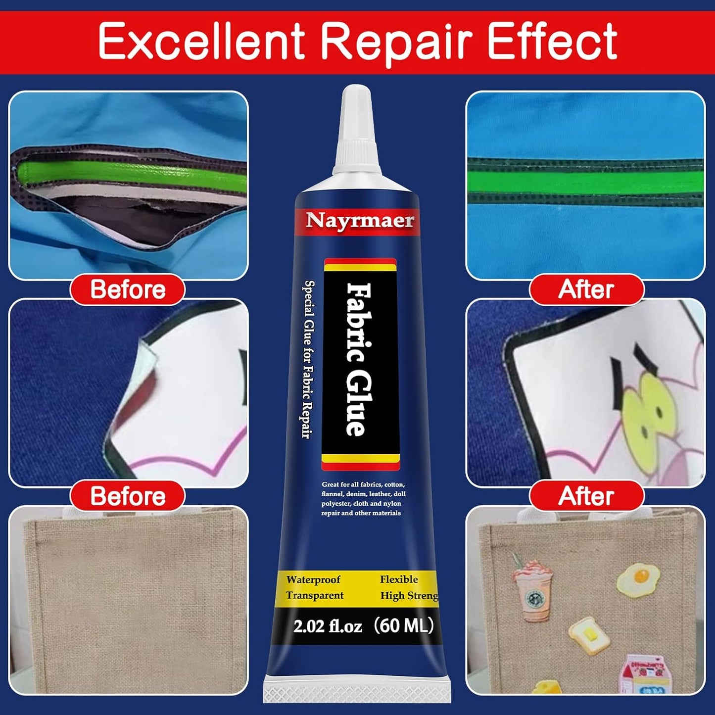 Skiennix Fabric Glue - Permanent Clear Washable Adhesive for All Fabrics | 60g, Waterproof & Fast-Drying