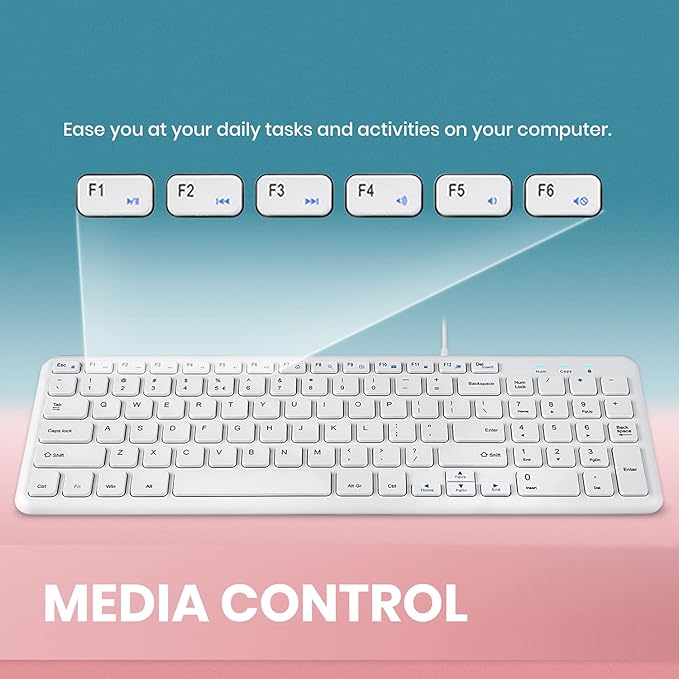 Perixx PERIBOARD-213W Wired Quiet USB Scissor Keyboard - 14.45x4.76x0.70 Inches - Compact Design with Number Pad - White - US English (PERIBOARD-213US)