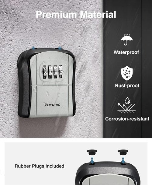 Puroma Key Lock Box - Portable Wall-Mounted Combination Safe for House Keys | 2-Pack, Gray