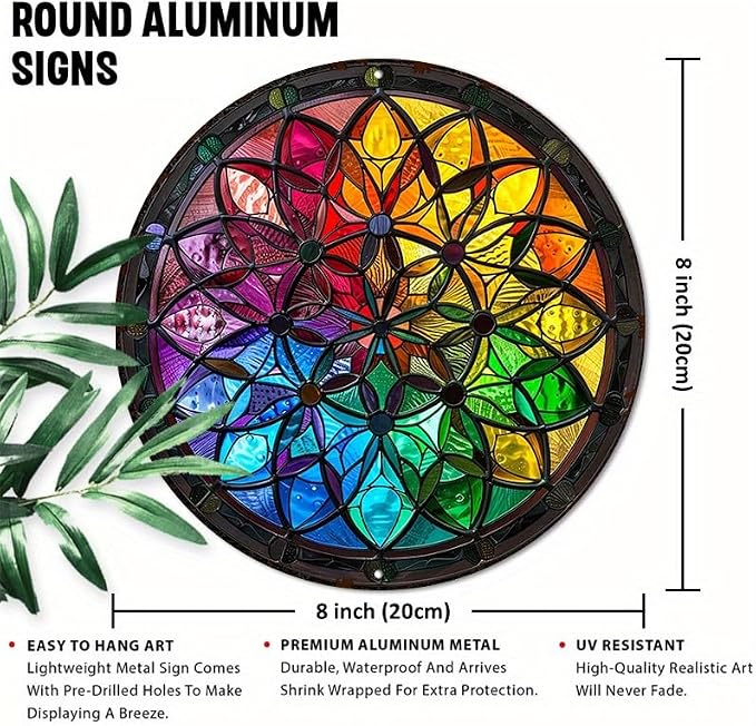 Waterproof Flower of Life Metal Wall Art - UV Resistant Aluminum Decorative Sign - Easy to Hang, Durable Round Artwork for Home & Garden, 1pc