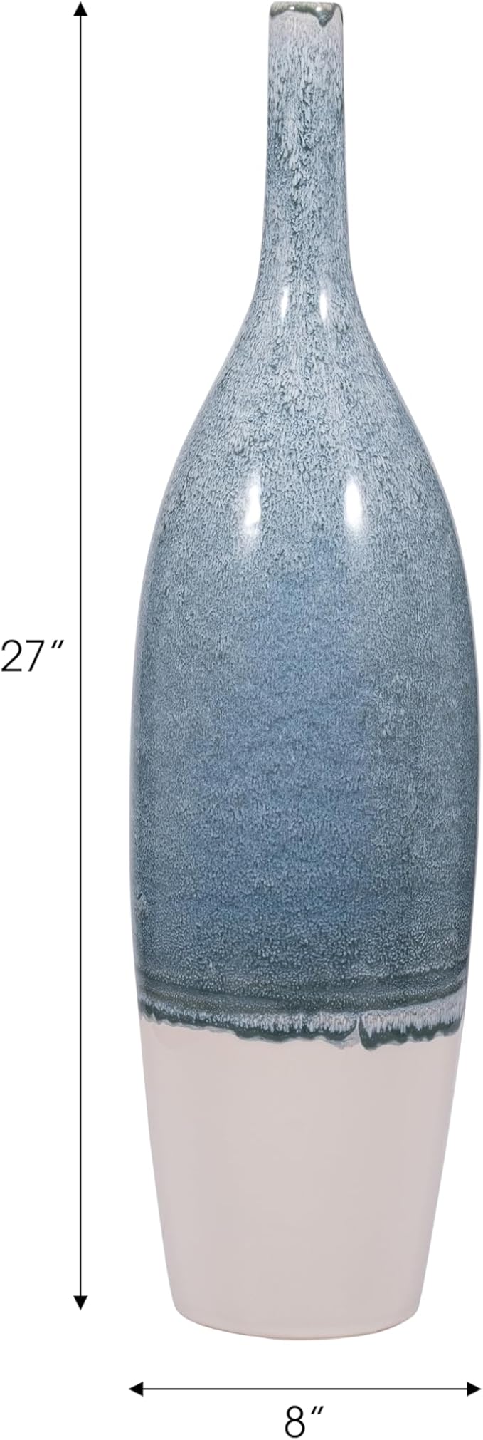 Tall Ceramic Vase for Home Decor – Decorative Accent for Living Room, Office, and Room Decor – Two Tone Bottle Shape Flower Vase for Bedroom, House, or Table Display – 27" Blue & White