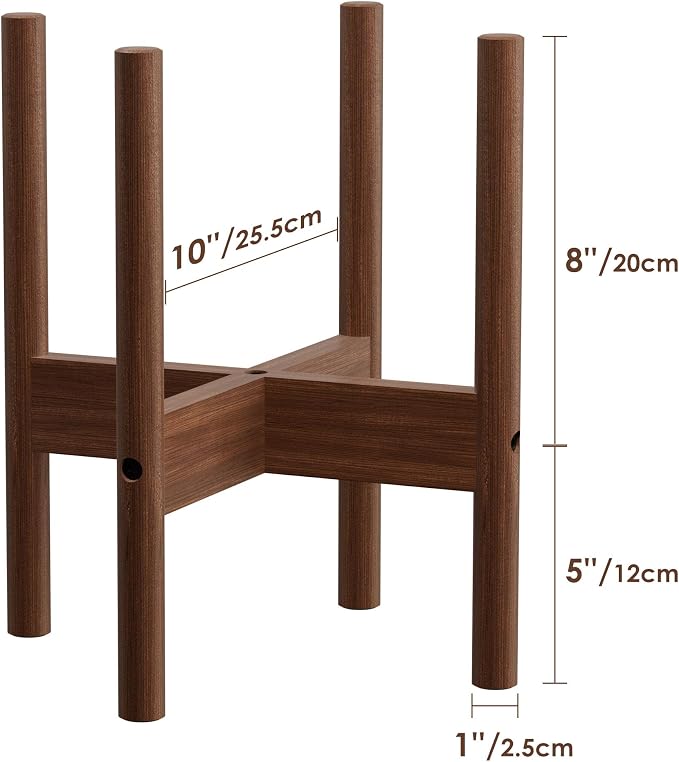 ALIGADO Bamboo Plant Stand Indoor, for Up to 10 Inch Pots, Built to Fit Corners, Sturdy & Stable Design, Walnut Finish