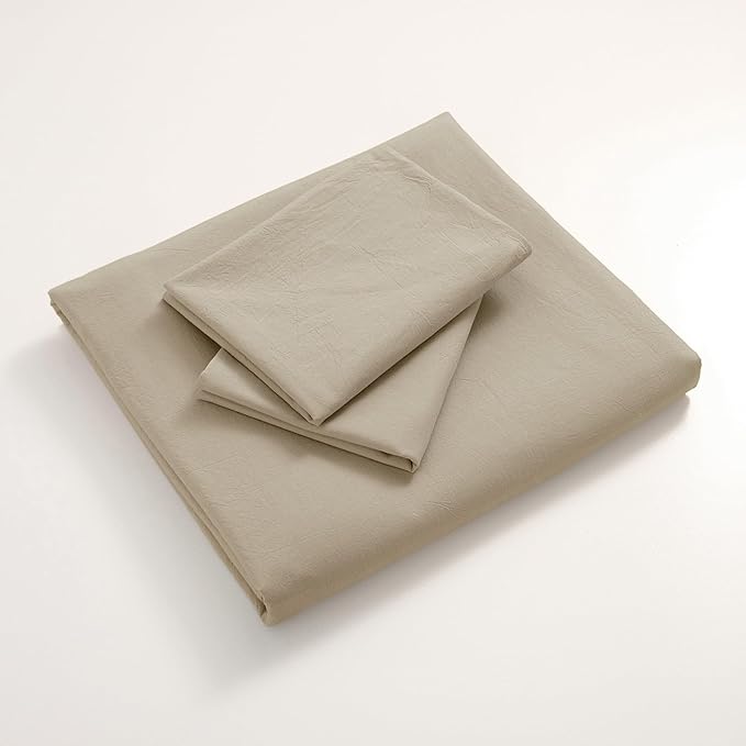 JIYUAN 100% Washed Cotton Duvet Cover Set 3 Pieces Oversized Queen, 1 Duvet Cover 98x98 Inches(Comforter Not Included) and 2 Pillowcases,Linen Feel Bedding Set Comfy and Breathable,Khaki