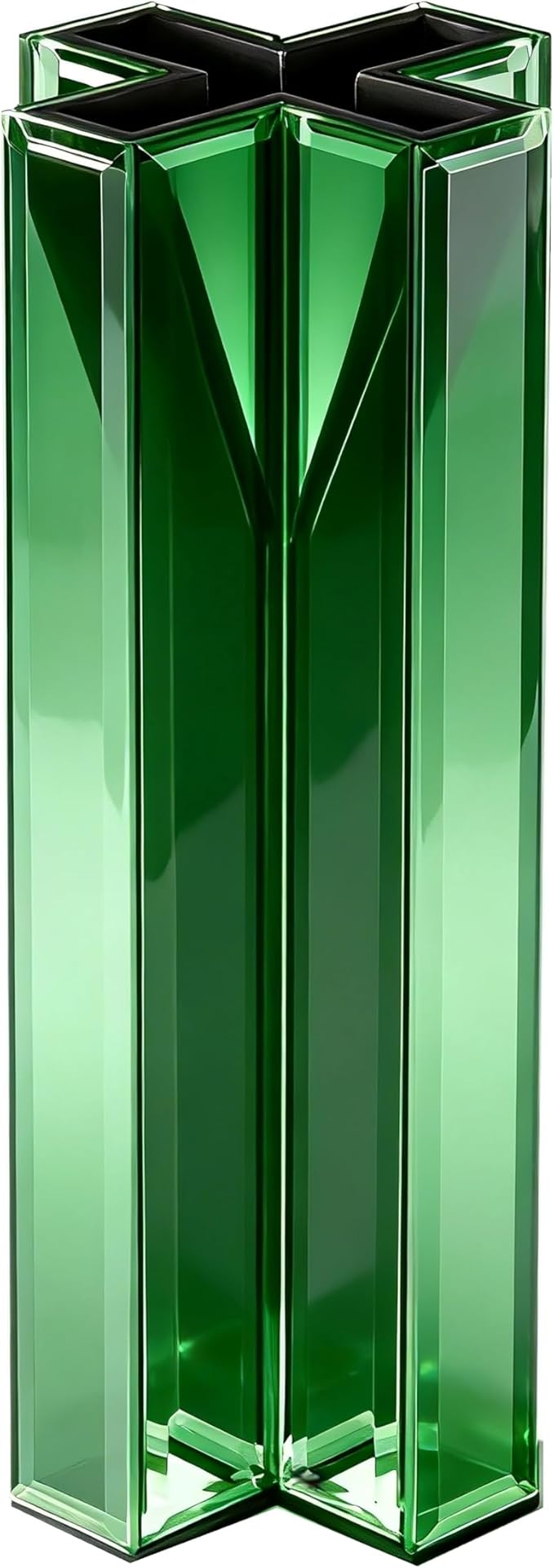 SHYFOY Green Mirrored Vase - 12 Inch Tall Cross-Shaped Decorative Glass Flower Vases for Home Decor, Living Room Table Kitchen Fireplace Decor - Can’t Hold Water