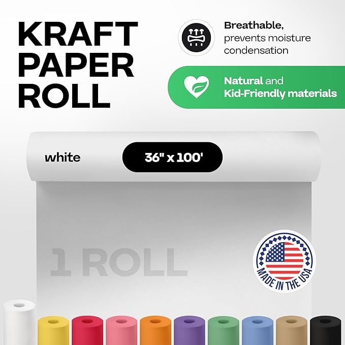 IDL Packaging White Paper Roll 36" x 1200" (100 feet) - USA-Made Quality White Kraft Paper 50lb Thickness for Packing, Moving, Shipping & Crafts/Arts - 100% Recyclable Natural Wrap Material