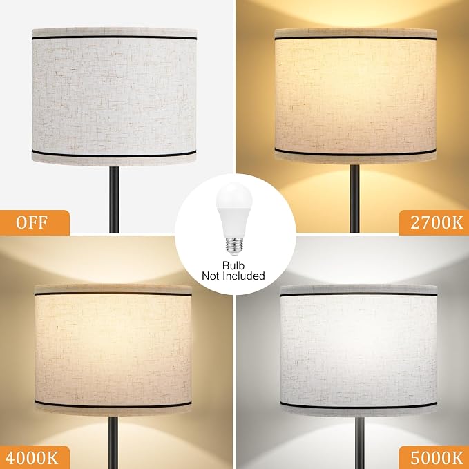 Ambimall 60'' Modern Floor Lamp with Shade, Tall Lamps for Living Room, Bedroom, Office, Dining Room, Beige Lampshade with Black Stripes(Without Bulb)