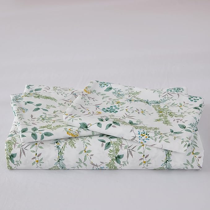 100% Cotton Duvet Cover Sets King Size Reversible Green Garden Bedding Sets Duvet Cover Super Soft Comforter Cover with Zipper Closure, Lightweight, Breathable