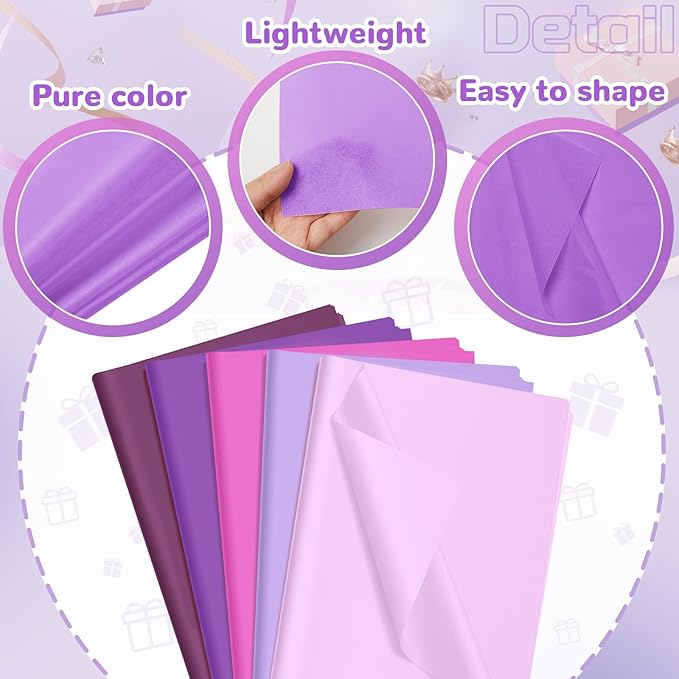 Qilery 500 Sheets Lavender Purple Tissue Paper Bulk for Gift Bags Flower Wrapping 15 x 20 Inch Acid Free Packaging Lavender Paper Sheets for Christmas Decoration DIY Crafts, Wedding, Party, Shipping