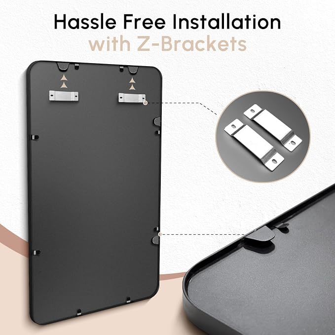 USHOWER 2-Pack Black Bathroom Mirrors for Over Sink 24 x 36 Inch, Metal Frame Rectangle Wall Mirror, Modern Farmhouse Vanity Mirror, Wall Mounted