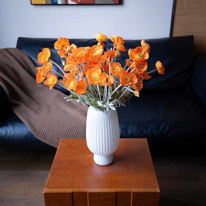 Artificial Flowers 6 Stems Poppy Silk Bouquet,for Wedding, Home, Party Decoration,Table Centerpiece Arrangement(Orange)