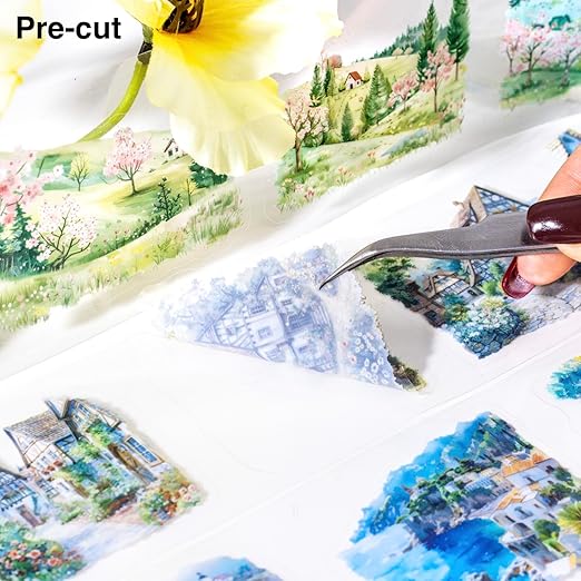 AuriicLeaf Four Seasons PET Tape Set, 6 Rolls Pre-Cut Scenic Landscape Stickers for Scrapbooking, Journaling, DIY Crafts, and Gift Wrapping